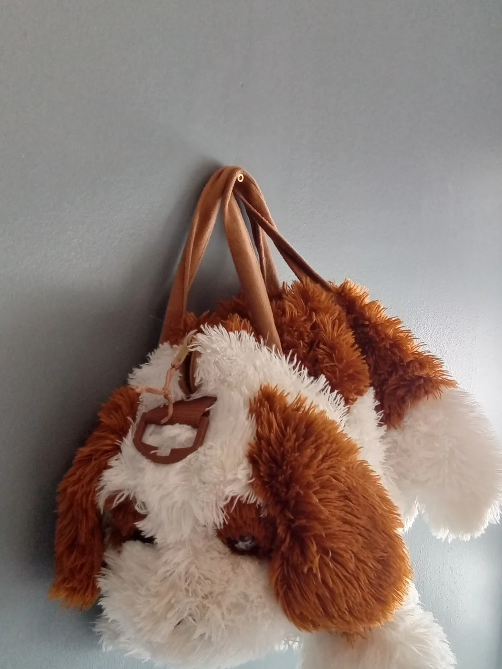 Aurora World Plush Puppy Dog Backpack Brown White Shaggy Faux‎ Fur Kids Bag
